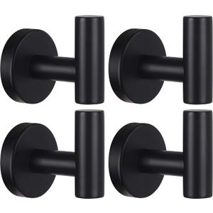 Towel Hooks Bathroom Coat Robe Wall Hook Stainless Steel Heavy Duty Door Hanger Towel Robe Clothes Cabinet Closet Sponges Rack for Bathroom Bedroom Kitchen Hotel Pool 4 Packs Matte Black