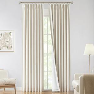 Vision Home Natural Pinch Pleated Full Blackout Curtains Linen Blended Room Darkening Window Curtains 120 inch for Living Room Bedroom Thermal Insulated Pinch Pleat Drapes with Hooks 10ft 40"Wx120"Lx2