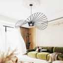 KELUOLY Vintage Black Chandelier, D39 Creative Straw Hat Shape Pendant Light, Stretch Fabric+Fiberglass Material, Modern Woven Chandeliers, Suitable for Living Room, Bedroom, Dining Room, Office