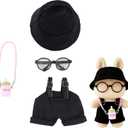 4-Piece 17cm Doll Clothes Set Clothes for Dolls Black Overalls, Fisherman Hat, Glasses & Pendant  17cm Doll Overalls Accessories Only