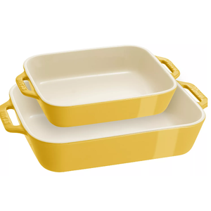 Ceramics Rectangular Baking Dish Set, Color Yellow