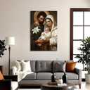 Holy Family Canvas Wall Art Catholic Decor Jesus and Virgin Mary Picture Christian Painting Print for Home Living Room Bedroom Church Wall Decor Framed - 16.00x24.00 inch