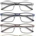 JM 5 Pack Rectangular Reading Glasses Men, Blue Light Blocking Computer Readers, Metal Thin Frame Spring Hinge Eyeglasses