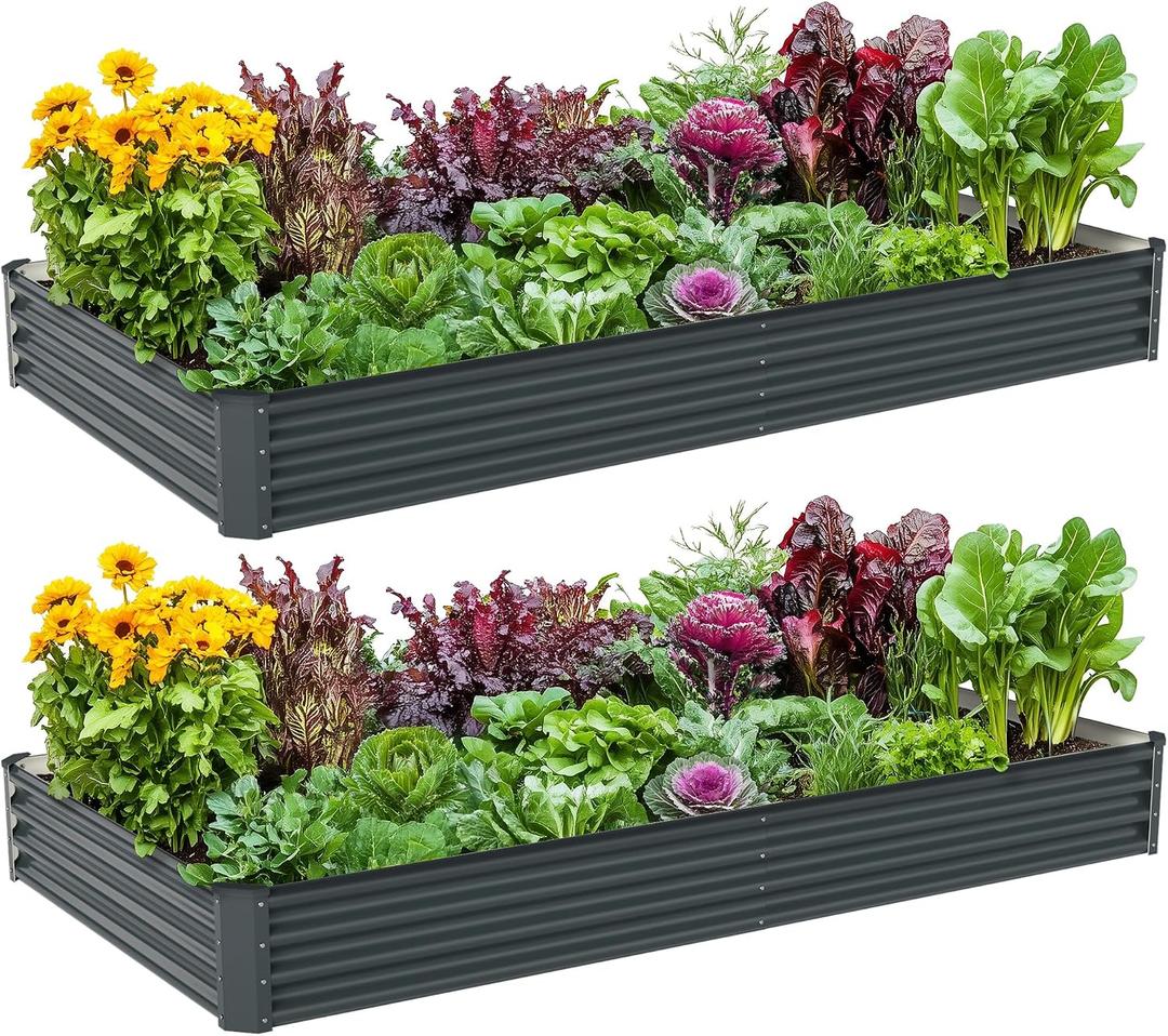 2PCS 8x4x1FT Galvanized Raised Garden Bed, Galvanized Planter Raised Garden Boxes Outdoor, Large Metal Raised Garden Beds for Vegetables-Grey