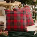 AQOTHES Pack of 2 Christmas Plaid Decorative Throw Pillow Covers Scottish Tartan Cushion Case for Farmhouse Home Holiday Decor Red and Green, 16 x 16 Inches