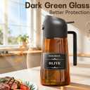 OURCABECUE 2 in 1 Olive Oil Sprayer for Cooking, 16oz/470ml Glass Olive Oil Dispenser Bottle for Kitchen, Light-Blocking Dark Brown Oil Mister with 8 Oil Stickers (Black+Green2PC)