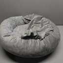 JOEJOY Small Dog Bed Cat Bed with Hooded Blanket, Cozy Cuddler Luxury Puppy Pet Bed, Donut Round Calming Anti-Anxiety Dog Burrow Cave Bed - Anti-Slip Bottom and Machine Washable 23 inch (Grey)