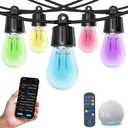 Outdoor String Lights, 50ft Smart RGB IC Warm White Patio Lights Outdoor Waterproof with Remote & App Control, Compatible with Alexa Great for Deck, Gazebo, Balcony