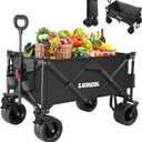 LUXCOL Collapsible Folding Wagon, Heavy Duty Utility Beach Wagon Cart for Sand with Big Wheels, Adjustable Handle&Drink Holders for Shopping, Camping,Garden and Outdoor (Matte Black)
