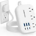 6 USB Power Strip- Travel Power Strip with 3 Outlets and 6 USB(3 USB C) 24W/4.8A Charging Ports for iPhone 15, 3 FT Small Extension Cord, Slim Flat Plug for Cruise Ship Essential, Office Dorm, White.