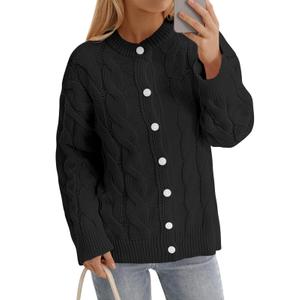 Saodimallsu Womens Cable Knit Cardigan Sweaters Long Sleeve Button Down Crewneck Casual Loose Fall Sweater Coats Black