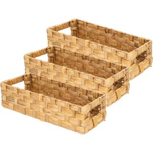 Toilet Paper Basket Set of 3  Water Hyacinth Wicker Basket with Handles, Bathroom Storage for Back of Toilet Tank, Natural Toilet Basket Organizer, Plain Weave Style