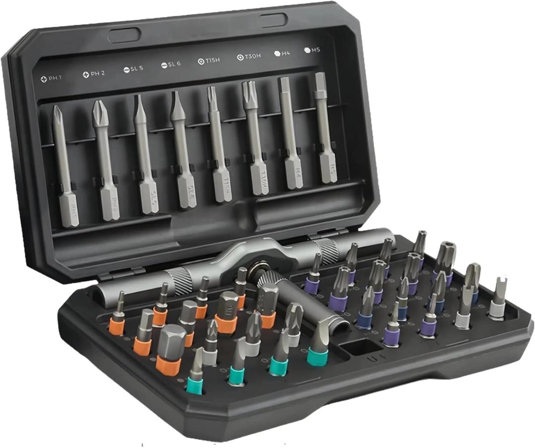 42-in-1 Magnetic Ratchet Screwdriver Set, S2 Steel Precision Repair Tool with T-Handle Portable Case for Computer, Glasses, Bike, Electronics Furniture