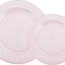 WDF 120pcs Pink Plastic Plates Disposable - Clear Pink Glitter Plates including 60PCS Dinner Plates 10.25inch and 60PCS Salad Plates 7.5inch for Wedding Baby Shower Spring Birthday