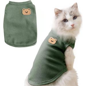 Waffle Knit Cat & Dog T Shirt for Small Dogs, Stretchable Puppy Shirt for Sphynx Cats & Small Breeds, Pet Clothes | Breathable Summer/Winter Apparel for Newborn(Green XLarge)