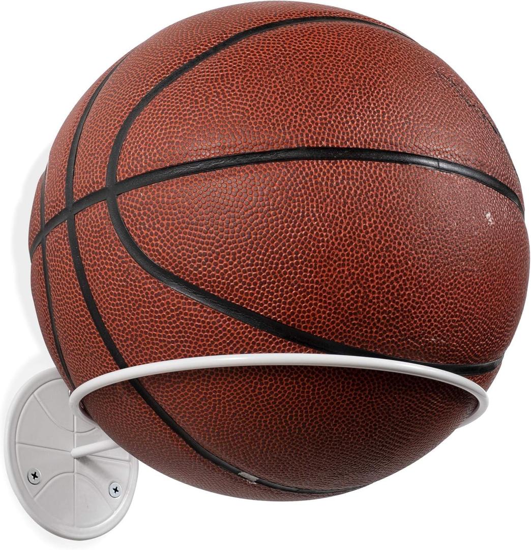 Wallniture Sporta Wall Mount Ball Storage, Ball Holder Organization and Storage Rack for Basketball, Football, Soccer Balls, Metal White