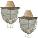 2 Pack Beekeeping Veil Bee Keeper Hats, Ventilated Beekeeping Veil Hat with High Visibility Veil and Long Elastic Shoulder Strap for Men Women