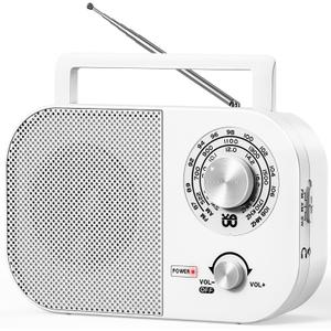 Portable AM FM Radio with Long Range Reception, Goodes Plug in Wall Shortwave Transistor Radio with Big Speaker, Battery Powered or AC Power, Large Tuning Knob, Clear Dial Gifr for Elder