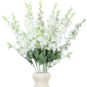 12 Pcs White Delphinium Artificial Flower 34'' Long Larkspur Stem White Fake Faux Silk Flowers Bulk for Tall Vase Floral Arrangements Home Centerpiece Table Wedding Decor