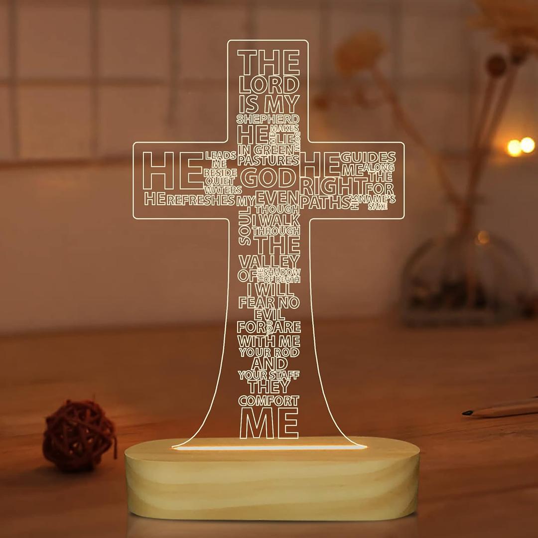 Jesus Cross 3D Night Light, Christian Gifts for Boys Girls, Christmas Gift Warm White Wooden Handmade, The Lord Desk Lamps Room Home Decor Xmas Birthday Easter Cross Gifts