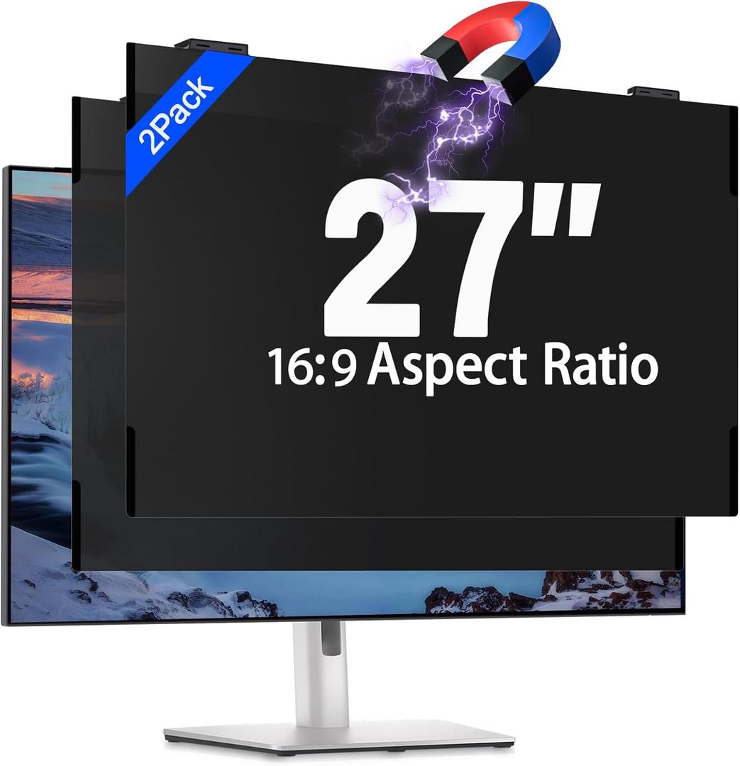2 Pack 27 Inch Magnetic Computer Privacy Screen Filter for Monitor 16:9 Aspect Ratio, Removable Hanging Privacy Screen Shield, Anti Blue Light Filter, Anti-Glare Protector