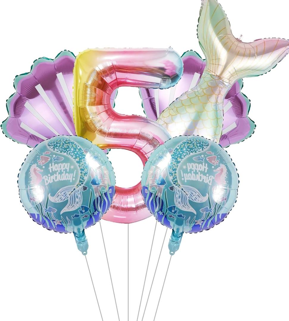 Mermaid Birthday Decorations Mermaid Balloons - Number 5 Balloons for Girls Under The Sea Mermaid Theme Baby Shower Birthday Favors