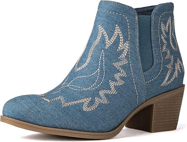 GLOBALWIN Women's Cowgirl boots Western Short Ankle Pull On Comfortable Cowboy Boots For Women Low Heel 11
