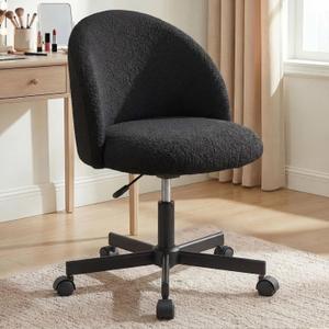 NEO CHAIR Office Vanity Chair with Wheels Comfy Desk Chair for Girls Cute Computer Small Armless Adjustable Height Swivel for Home Bedroom Task (Black)