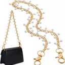 Hinly Vintage Purse Bag Chain Charm for Women Gifts, 18.1 Inch Gold Short Bag Handle Strap Charms Chains Replacement Accessories for DIY Handbag Shoulder Crossbody Clutch Decoration(Pearl Chain)