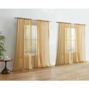 HLC.ME Gold Sheer Voile Curtains: Light Filtering Window Treatment Coverings Rod Pocket Panels for Bedroom and Living Room (Set of 4, 54 x 84 Inches Long)