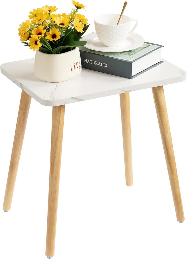 FORAOFUR Small End Table, Side Table Accent Table Living Room Bedroom Balcony Office, Modern Bedside Table Home Decor, Small Table for Small Spaces, Small Coffee Table, Easy Assembly, Marble White