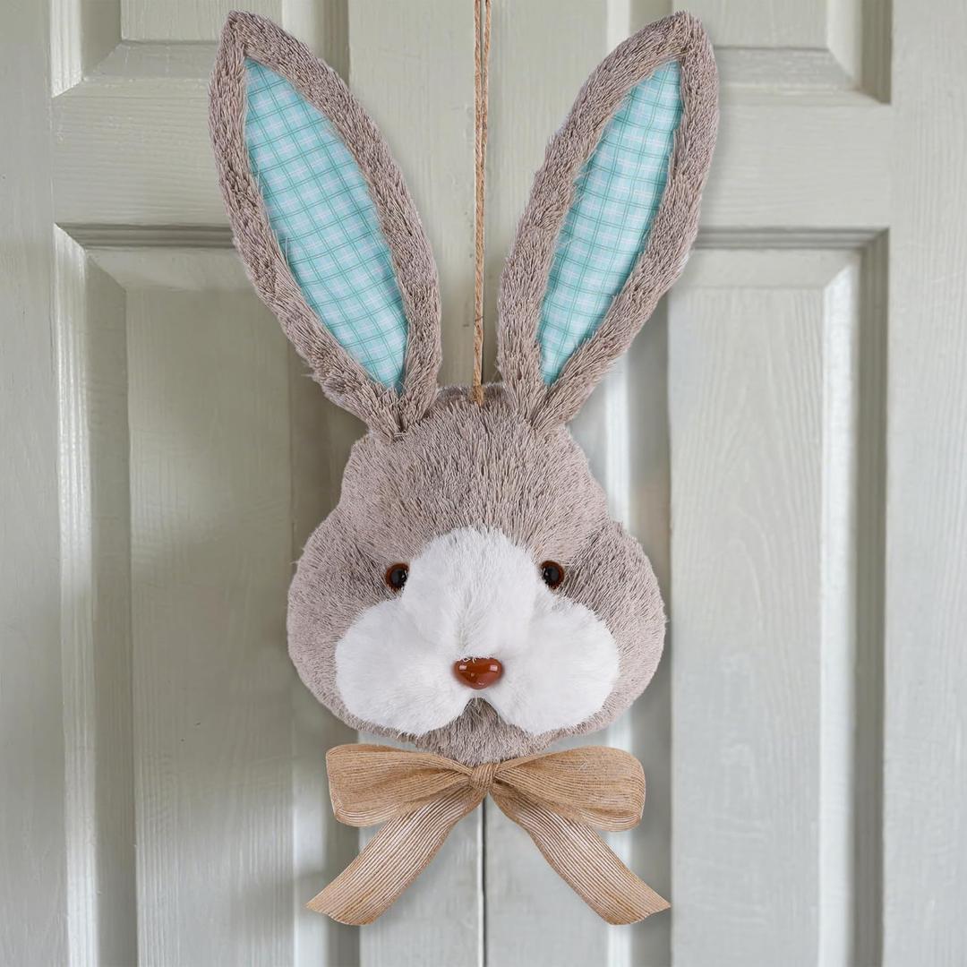 DR.DUDU 15 Inch Easter Door Decor Bunny Wreath - Easter Decorations 3D Realistic Rabbit Head, Spring Door Decor for Indoor Outdoor Wall Porch