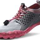 NORTIV 8 Womens Barefoot Water Sports Shoes - Outdoor Athletic Pool Swim Hiking Aqua Shoes, Light/Grey/Watermelon/Red - 8.5 (Treklady-2)