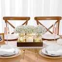 BLEUM CADE Centerpiece Table Decorations - Mason Jar Lights Centerpiece for Kitchen Dining Table Farmhouse Coffee Table Wedding Home Decor with 3 Jars Babys Breath Artificial Flowers & Wood Tray