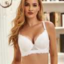 Women's Lace Everyday Bra Comfort Underwire Lingerie Full Cover Cups Bras with Rings Plus Size Underwear (White) 36D