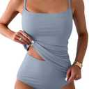Eomenie Women's Swimsuit Tankini Tummy Control Bathing Suits Two Piece Full Coverage Slim Swim Suits with High Waisted Bottom L