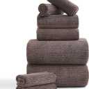 8-Piece Premium Towel Set for Bathroom|2 Oversized Large Bath Sheet, 2 Hand Towels, 4 Washcloths|Soft Cozy Highly Absorbent Fast Dry Microfiber Shower Towel Set for Hotel Bathroom Essentials, Dark Brown