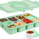 2 x Caperci Snackle Box Container - Large 10-Compartment Divided Serving Tray with Lid and Handle, Built-in 2 Dip Containers, Dishwasher Safe, Leak-Proof, Wheat Straw, BPA-Free (Green)