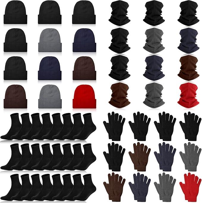 Kenning 47 Pcs Winter Beanie Hats Bulk Gloves Sock Neck Warmer Set Bundle Gift for Unisex Men Women Homeless Charity Donation