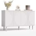 LITTLE TREE 59-Inch Buffet Cabinet Sideboard with Storage, Modern Sideboard Buffet Table with Doors for Living Room, Dining Room (White)