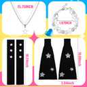 4 Pcs Y2k Star Leg Warmers for Girls Arm Warmers Streetwear Set Include Star Necklace Silver Bracelet Y2k Accessories Kawaii Gyaru Aesthetic Harajuku Jewelry Accessories for Girl Women (Black)