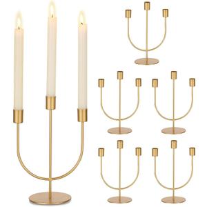 Sziqiqi Gold Candlestick Candle Holders - Candlesticks Candelabra Centerpiece for Tables Taper Candle Holder Bulk 6 Pieces Metal Candleholders for Christmas Wedding Party Event Decorations (6 Pcs, Gold)