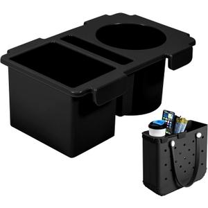 Takuyada Tray Topper with Cup Holder for Bogg Bag Medium Tote - Phone Holder & Drink Holder Fits for Stanley 40oz - Beach Bag Top Organizer Storage Lid (Black)