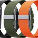3 Pack Nylon Replacement Strap Compatible with Hume Band - Breathable & Sweatproof Sport Loop for Hume Health Band - Metal Buckle & Loop Closure - Adjustable Wristband Strap for Fitness Tracker (Black-Navy Green-Orange)