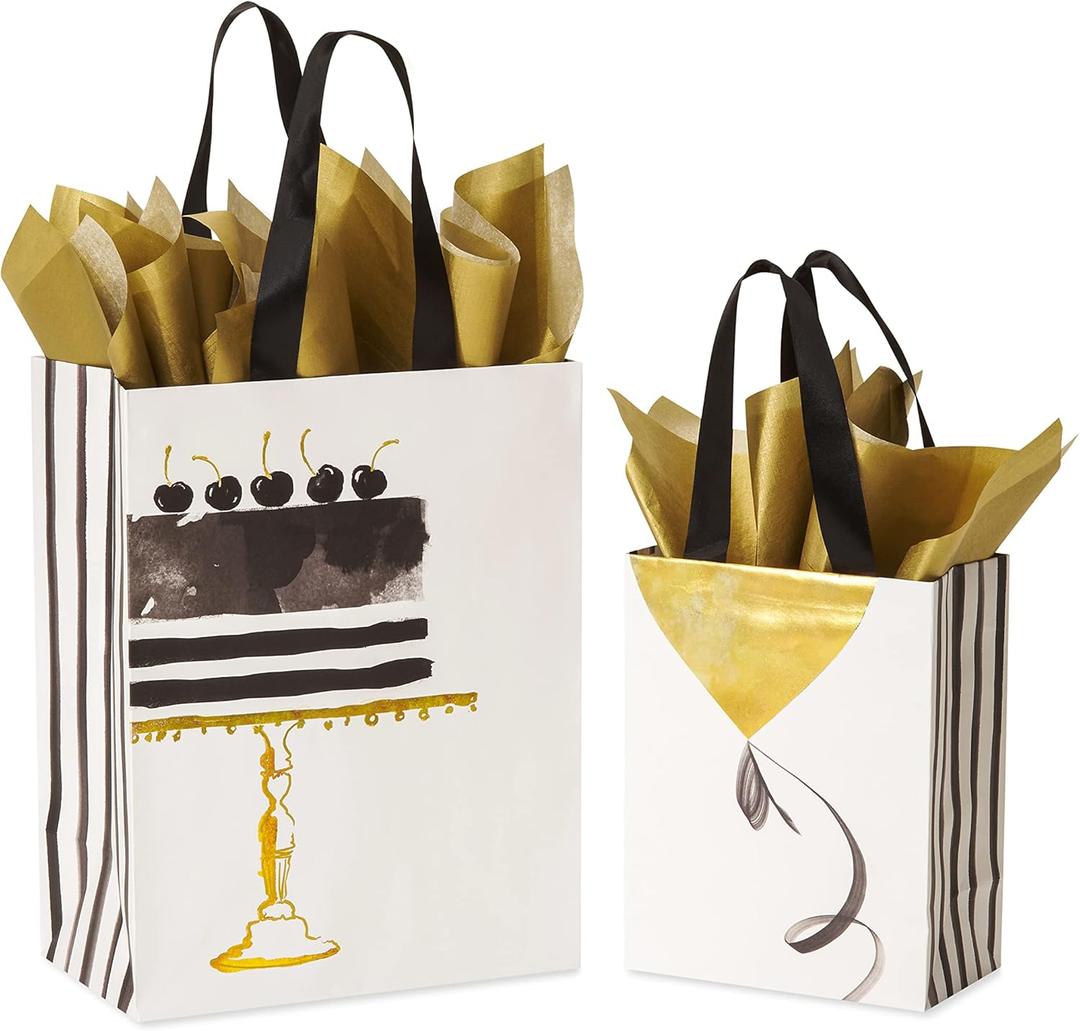 Papyrus Gift Bags with Tissue Paper (Cake and Balloon) for Birthdays, Weddings, Bridal Showers, Baby Showers and All Occasions (2 Bags, 1 Large 13", 1 Medium 9", 4-Sheets)