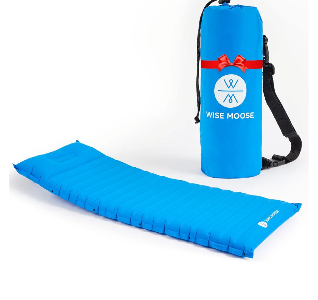 WISE MOOSE Sleeping Pad Set 4.5 Inch Thick Camping Mattress, Ultralight Camping Pad, Inflatable Tent Mat for Backpacking, Hiking - Inflating Bag and Repair Kit Included 2 Pack