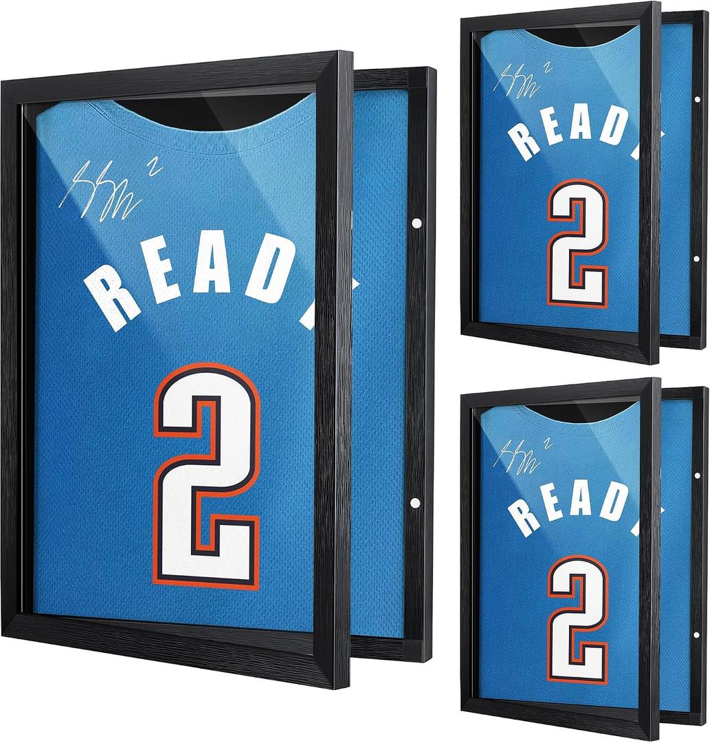 3 Pack T Shirt Display Frame, 18'' X 14'' Black Imitation Wood T Shirt Frame with 98% UV Protection Acrylic, 1" Depth of Usable Space Shadow Box, Display Case for Shirts, Jerseys, Memorabilia