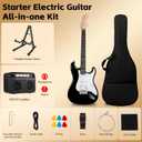 39in Full Size Electric Guitar Starter Kit, Solid Body Electric Guitar Set for Beginners with 10W BT Amp, Stand, Gig Bag, Strap, Strings, Tremolo Bar, 6 Picks and Online Lessons (Black)