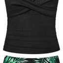 Girls Swimsuits Size 13-14 Two Piece Bathing Suit for Girls Halterneck Lace-up Criss Cross Ruched Tropical Print Slimming Tankini Girl Swimwear Black