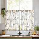 jinchan Floral Kitchen Curtains 30 Inch Linen Tier Curtains Farmhouse Cafe Half Window Drapes Over Sink Light Filtering Black on Beige for Living Room Laundry RV Rod Pocket 2 Panels